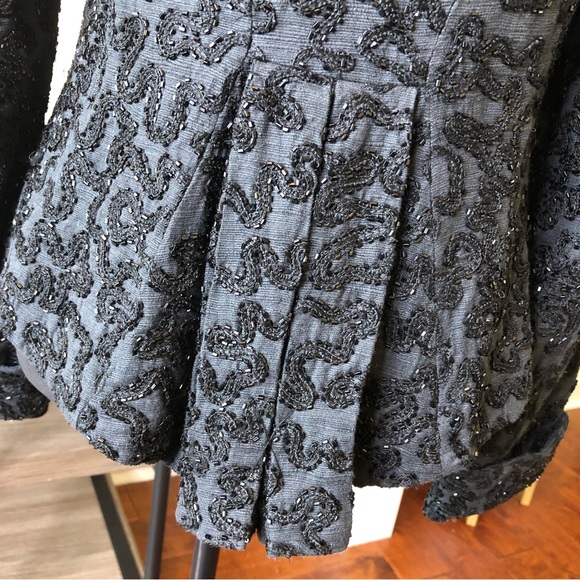RALPH LAUREN Silk Blend Exquisite Beaded Smokey Gray Black Onyx Button Blazer M - Picture 9 of 9